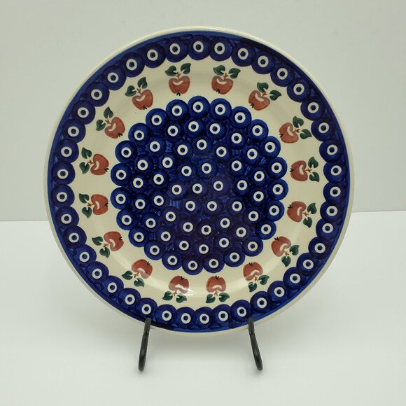 Polish Pottery Wiza Peacock Apple Dinner Plate Peacock & Apples Luncheon Plate - Picture 1 of 6